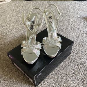 Sparkly Silver Strappy High Heels DEB